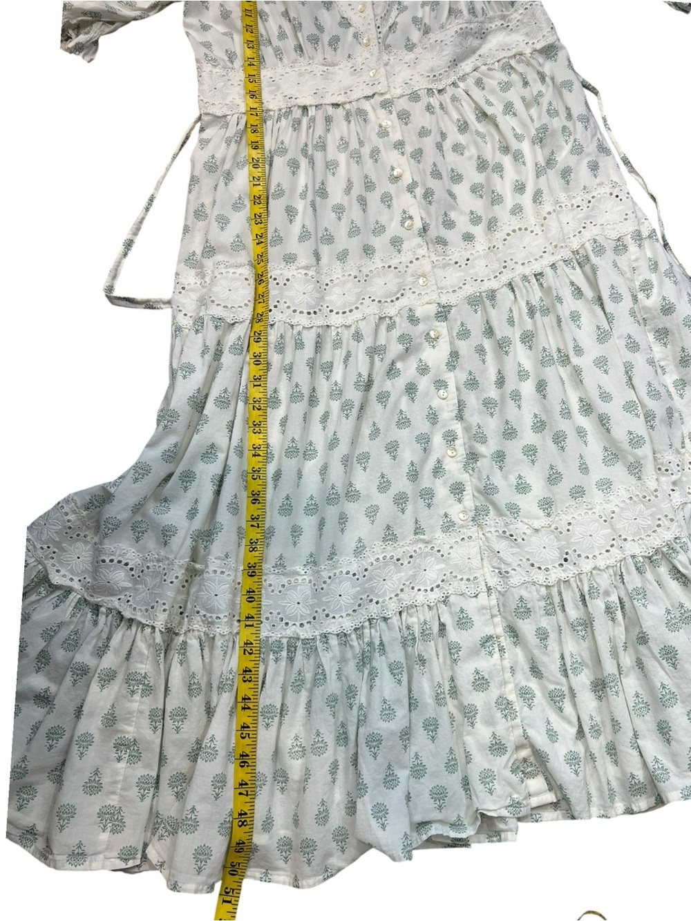 April Cornell Prairie floral cottagecore maxi Dress tiered lace inserts medium - Picture 13 of 14